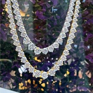 Graduated 3 prong Moissanite Tennis Necklace 925